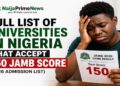 Universities in Nigeria That Accept 150 JAMB Score